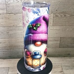 Purple Holiday Gnome handmade stainless steel 20oz. Tumbler